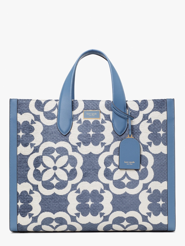 Blue Kate Spade Spade Flower Monogram Manhattan Chenille Large Women's Tote Bags | 14273-ZOWX