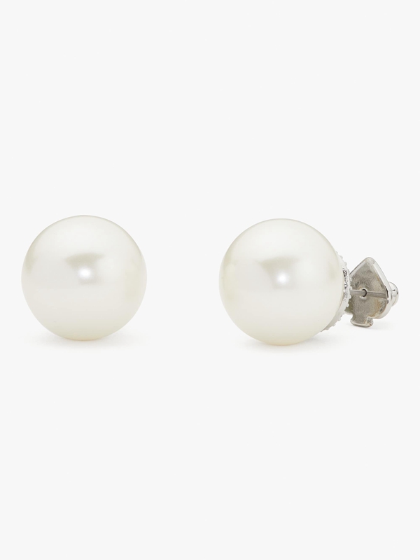 Cream / Silver Kate Spade Pearls Please Statement Studs Women's EarRings | 73016-LKCN