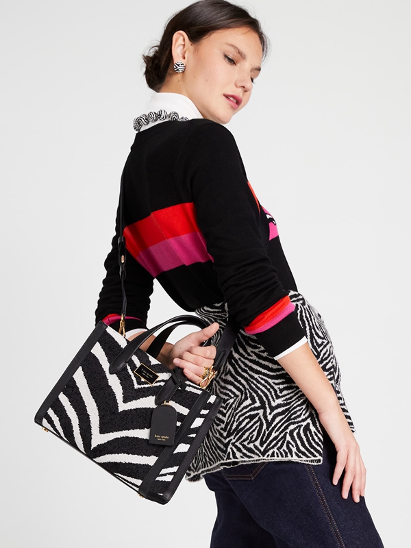 Black Kate Spade Manhattan Bold Zebra Boucle Jacquard Small Women's Tote Bags | 09382-LGEJ